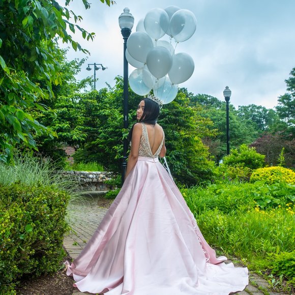 JOVANI  Blush Embellished Bodice A-Line Prom Gown - Picture 6 of 11